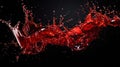 Splashes of red wine from dark-coloured grape varieties. Black background. Generative AI Royalty Free Stock Photo