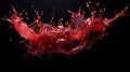 Splashes of red wine from dark-coloured grape varieties. Black background. Generative AI Royalty Free Stock Photo