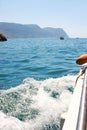 Splashes of sea water during the boat