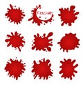 Splashes of tomato, stains and drops of ketchup. Tomato paste, juice spray. Red blots, isolated on white background Royalty Free Stock Photo