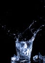 Splashes of water. Falling ice cubes into a glass of water Royalty Free Stock Photo