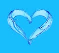 Splashes of water in the shape of a heart, conceptual image on blue background Royalty Free Stock Photo