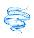 Splashes of water in a swirling shape on white background Royalty Free Stock Photo