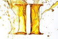 Splashing Amber Liquid Forming Two Columns, Abstract Splash with Droplets On White Royalty Free Stock Photo