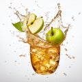 Splashing Apple Pieces In Ice Cup: A Multi-layered Composition