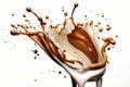 Splashing Chocolate Milk and Vanilla Milkshake Dairy Fusion in AI Generated Splash