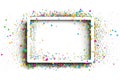 Splashing colorful confetti on empty frame on white background. AI generative