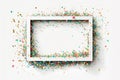 Splashing colorful confetti on empty frame on white background. AI generative