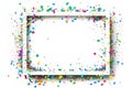 Splashing colorful confetti on empty frame on white background. AI generative