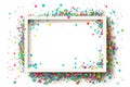 Splashing colorful confetti on frame on white background. AI generative