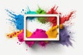 Splashing colorful powder on frame on white background. AI generative