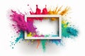 Splashing colorful powder on frame on white background. AI generative