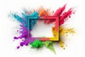 Splashing colorful powder on frame on white background. AI generative