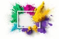 Splashing colorful powder on frame on white background. AI generative