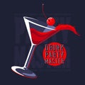 Splashing Cosmopolitan cocktail Martini glass vector illustration Royalty Free Stock Photo