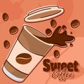 Splashing cup with sweet text. Vector Royalty Free Stock Photo