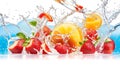 Splashing fruit on water. Fresh Fruit and Vegetables being shot as they submerged under water. Illustration of Washing food before