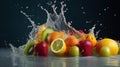 Splashing fruit on water. Fresh Fruit and Vegetables being shot as they submerged under water. Illustration, generative ai