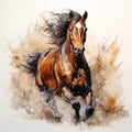 Splashing Horse: Dark Beige And Amber Watercolor Painting