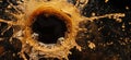 Splashing liquid with bubbles and dark center, dynamic water droplets, high-speed photography, vibrant colors, copy Royalty Free Stock Photo