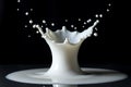 Splashing milk drop action studio photo dark background close-up liquid dynamics