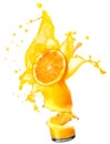 Splashing orange juice with oranges