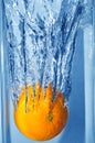 Splashing orange into a water