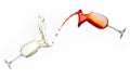 Splashing red and white wine in glasses on white background Royalty Free Stock Photo