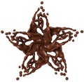 Splashing star: Liquid chocolate with drops isolated Royalty Free Stock Photo