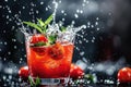 Splashing Tomato Cocktail with Fresh Herbs on Dark Backdrop Royalty Free Stock Photo