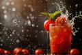 Splashing Tomato Cocktail with Fresh Herbs on Dark Backdrop Royalty Free Stock Photo