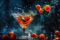 Splashing Tomato Cocktail with Fresh Herbs on Dark Backdrop Royalty Free Stock Photo