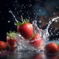 Splashing water and fresh strawberries, wellness nutrition marketing concept by generative AI.