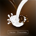 Splashing and whirl chocolate and milk liquid for design uses isolated 3d illustration