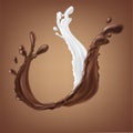 Splashing and whirl milk and chocolate liquid. 3d illustration and Digital Painting