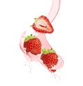 Splashing yogurt and strawberries in air on white background Royalty Free Stock Photo