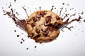 Splasing choclate on a cookie on white background Royalty Free Stock Photo