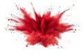 Splatter of colored dust powder with red color powder explosion isolated on white background. Royalty Free Stock Photo