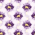 Splatter hand painted dye polka dot background. Seamless pattern wax print bleached resist. Purple lilac retro dyed batik textile
