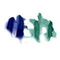 Splatter ink blue green watercolour dye liquid watercolor macro spot blotch texture isolated on white background
