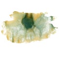 Splatter ink watercolour dye green yellow liquid watercolor macro spot blotch texture isolated on white background Royalty Free Stock Photo