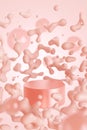 splatter liquid float air display product light pink commercial stand podium milk concept style particle molecule cosmetic.