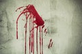 Splatter of red blood on wall in abandoned house. Halloween festival and event. Murder and Killer theme. Background for horror and