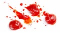 Splattered Spectacle: Vibrant Stains of Ketchup Tomato Paste on White Background - Royalty Free Stock Photo