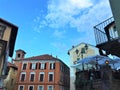 Splendid ancient corner and terrace in Saluzzo town, Piedmont region, Italy. History, enchanting architecture and art