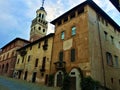 Splendid ancient street in Saluzzo town, Piedmont region, Italy. Colours, history, enchanting architecture and art