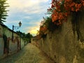 Splendid ancient street in Saluzzo town, Piedmont region, Italy. History, sunset, enchanting architecture and art