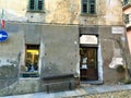 Splendid ancient street and workshop in Saluzzo town, Piedmont region, Italy. History, enchanting architecture and art