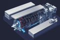 Splendid futuristic cutaway of electric engine. Digital art 3D illustration
