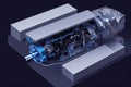 Splendid futuristic cutaway of electric engine. Digital art 3D illustration